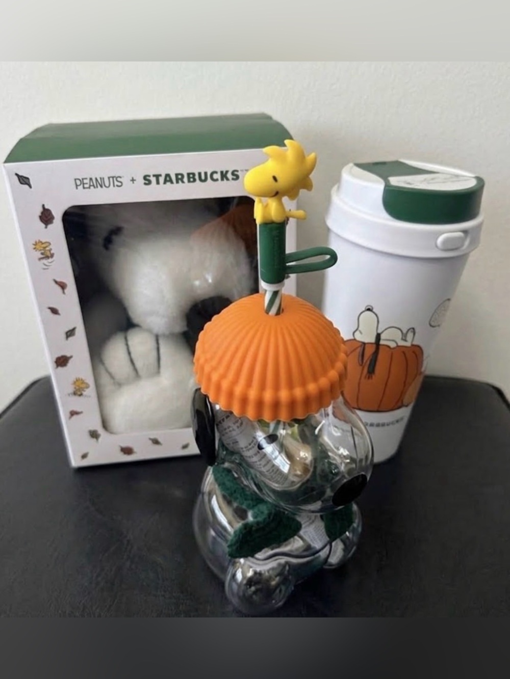 NWT Peanuts x Starbucks Glass Cup, Snoopy Plush, PSL thermal Tumbler - Brand New